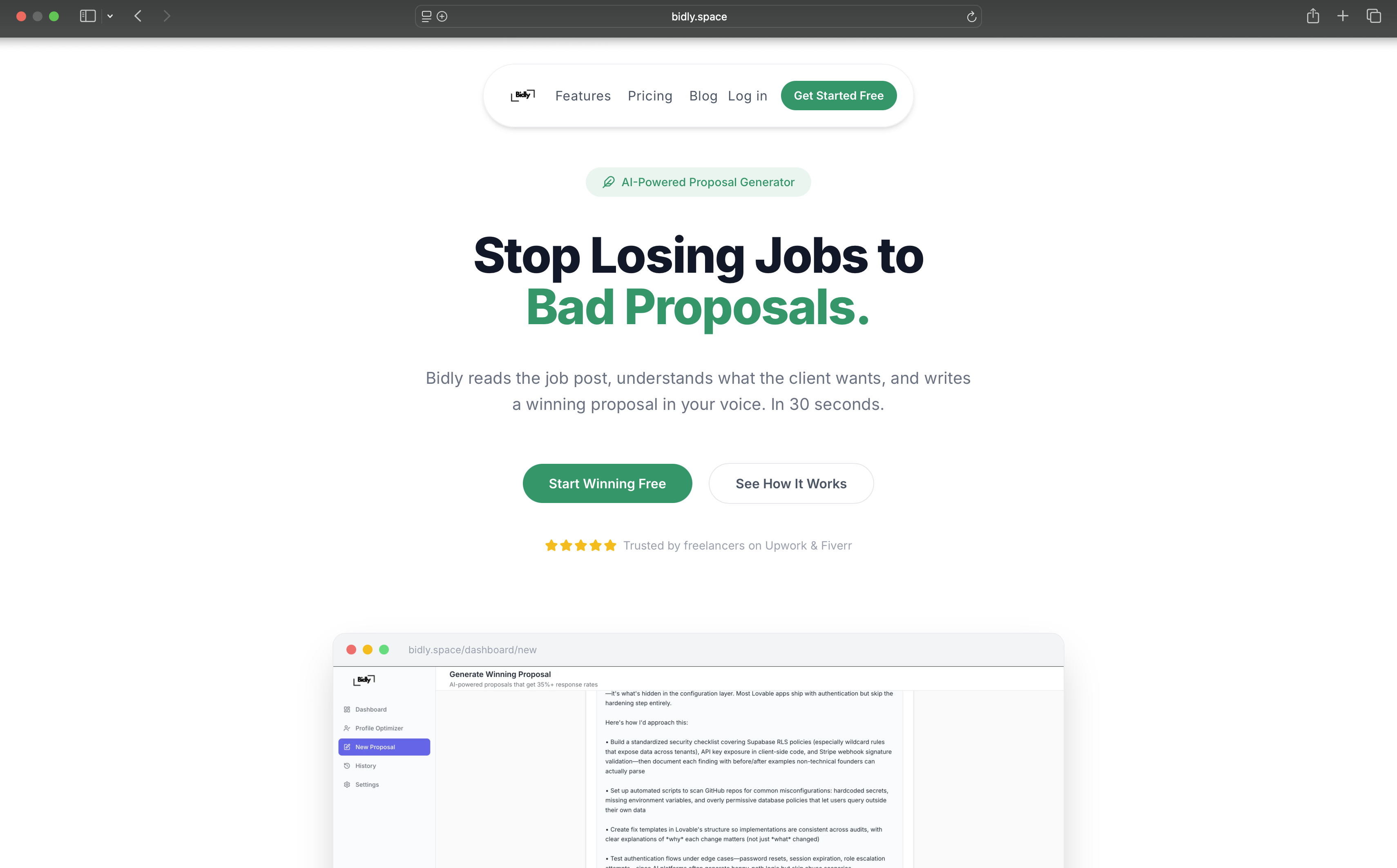 Bidly proposal generator interface