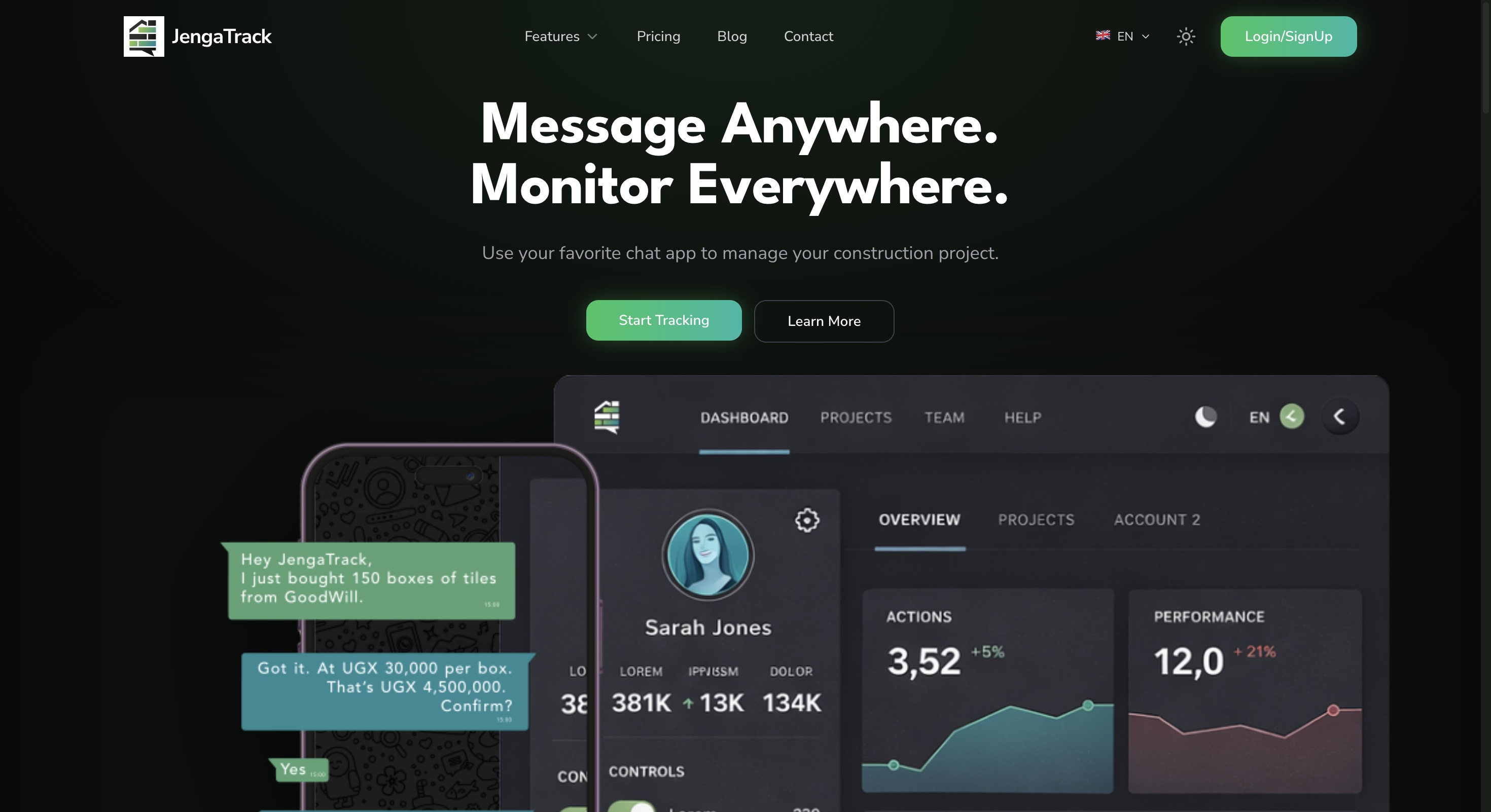 JengaTrack construction management dashboard